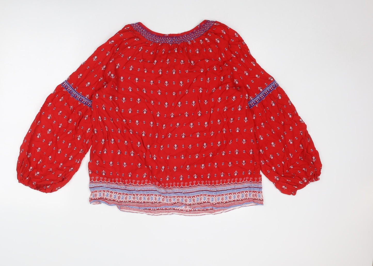 Marks and Spencer Womens Red Geometric Modal Basic Blouse Size 18 Round Neck