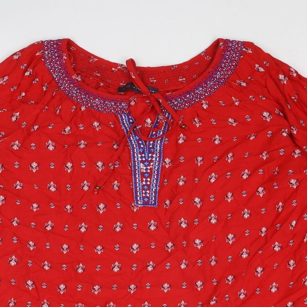 Marks and Spencer Womens Red Geometric Modal Basic Blouse Size 18 Round Neck