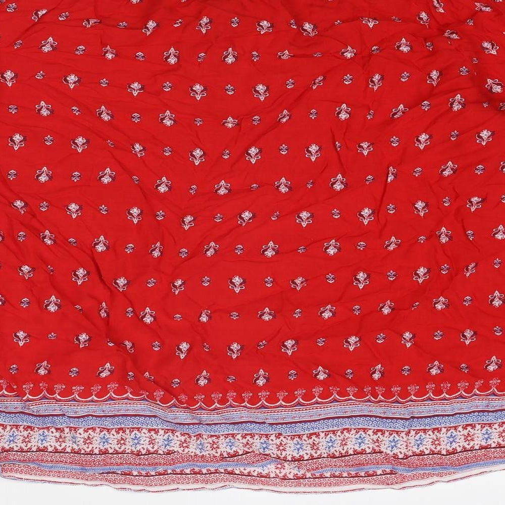 Marks and Spencer Womens Red Geometric Modal Basic Blouse Size 18 Round Neck