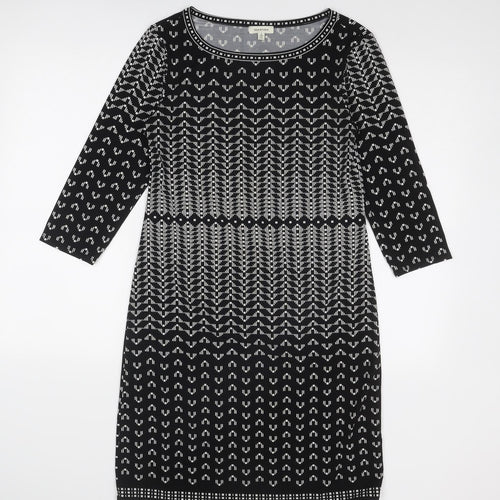 Max Studio Womens Black Geometric Polyester Shift Size S Round Neck Pullover