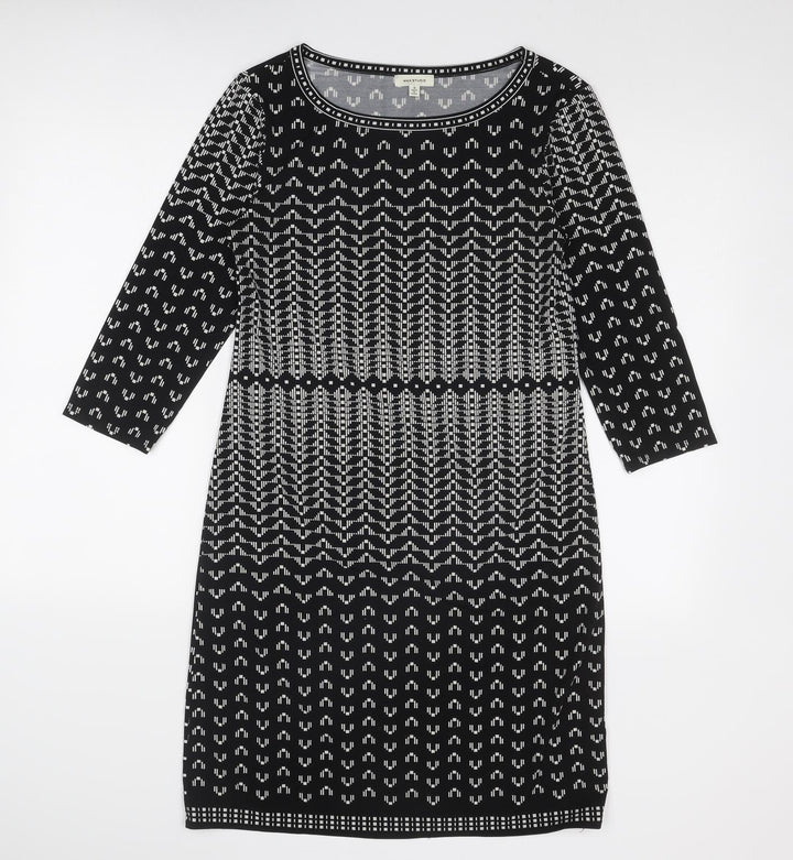 Max Studio Womens Black Geometric Polyester Shift Size S Round Neck Pullover