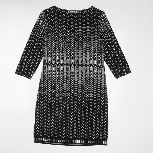 Max Studio Womens Black Geometric Polyester Shift Size S Round Neck Pullover
