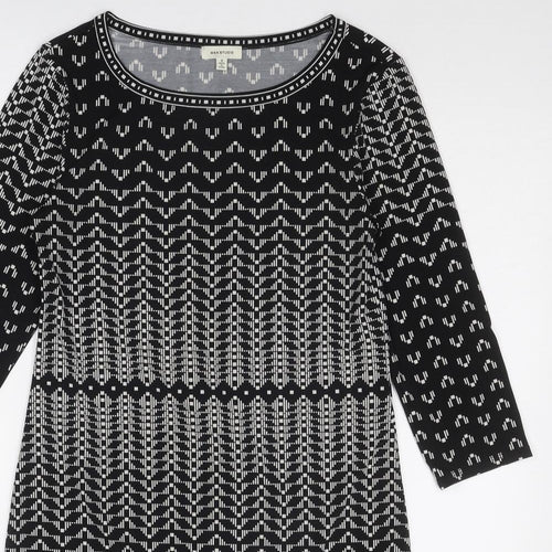 Max Studio Womens Black Geometric Polyester Shift Size S Round Neck Pullover