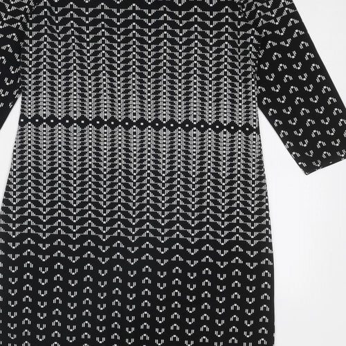 Max Studio Womens Black Geometric Polyester Shift Size S Round Neck Pullover