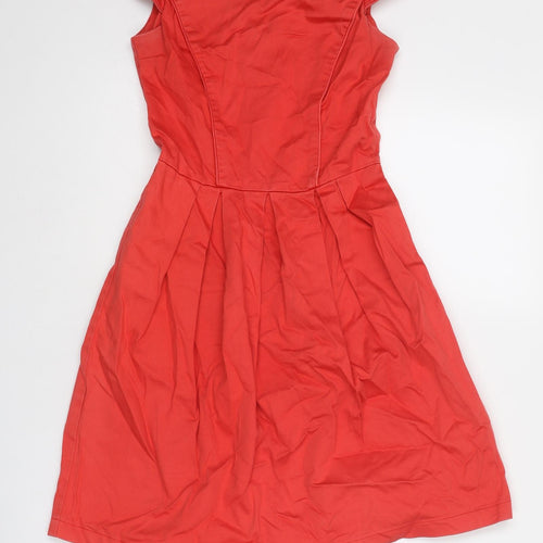 Dorothy Perkins Womens Red Cotton A-Line Size 8 Round Neck Zip