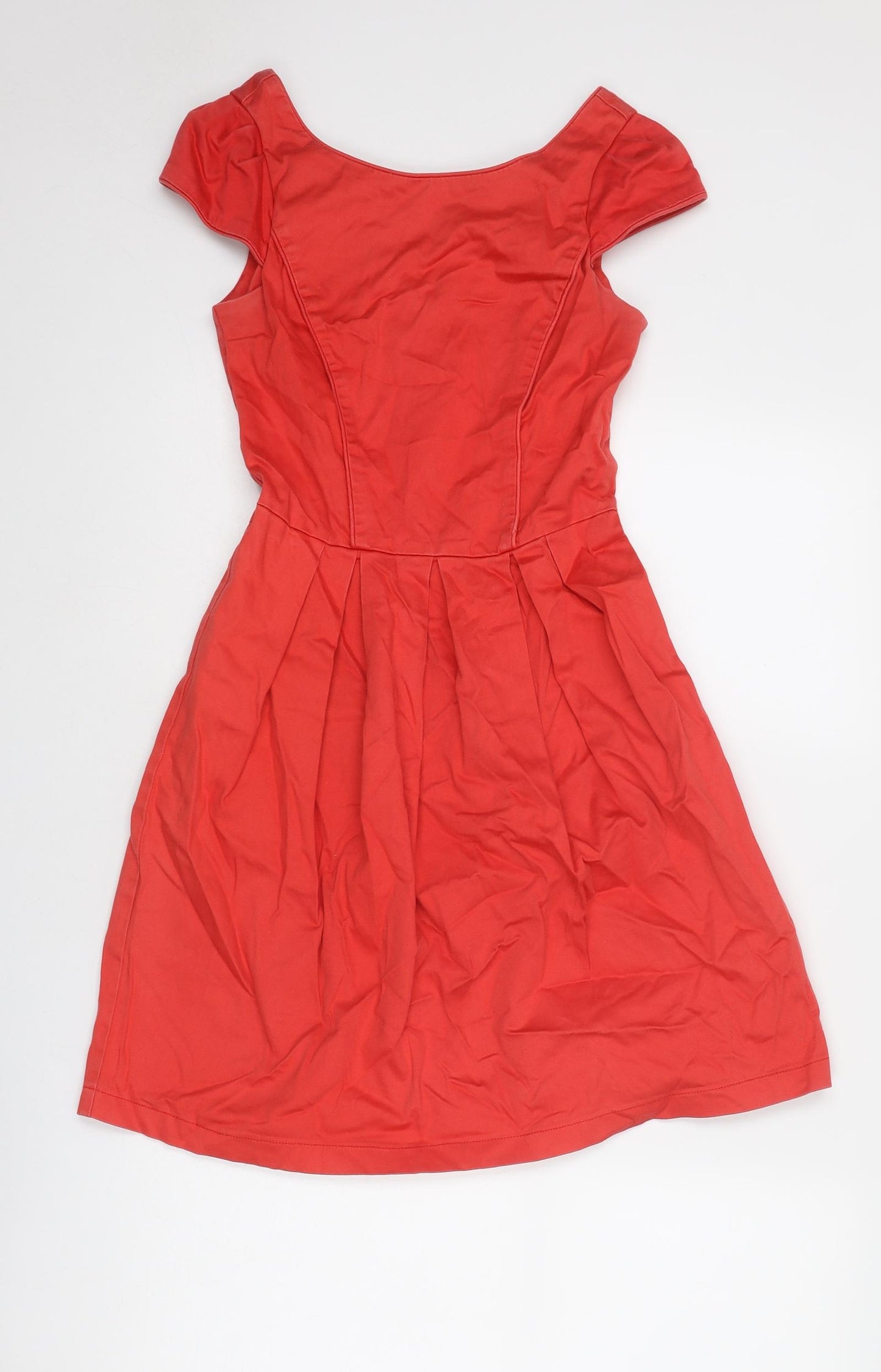 Dorothy Perkins Womens Red Cotton A-Line Size 8 Round Neck Zip