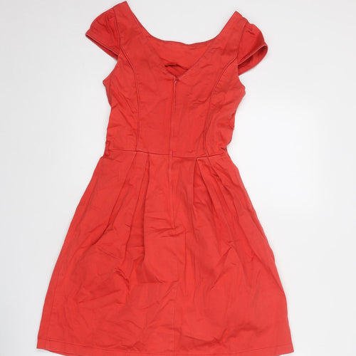 Dorothy Perkins Womens Red Cotton A-Line Size 8 Round Neck Zip