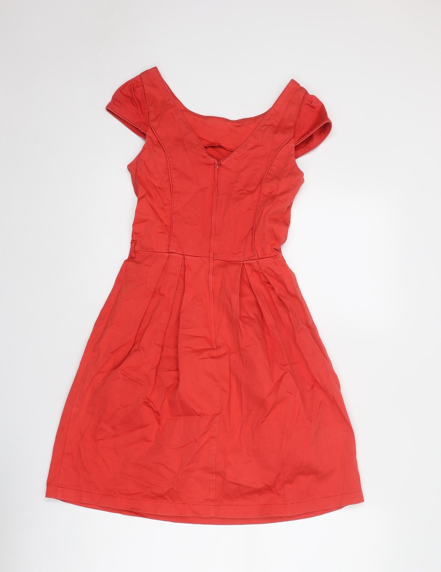 Dorothy Perkins Womens Red Cotton A-Line Size 8 Round Neck Zip
