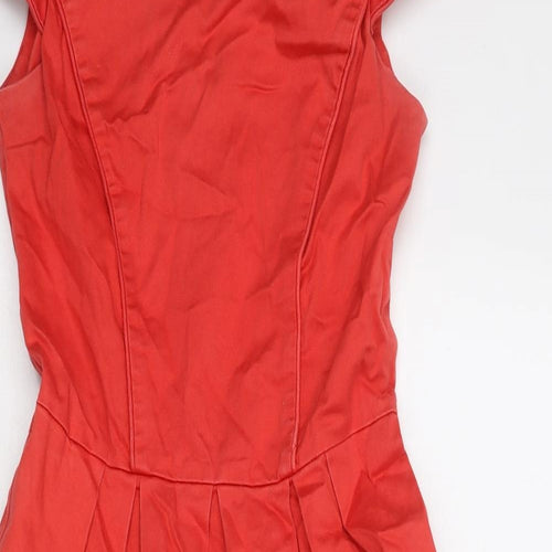 Dorothy Perkins Womens Red Cotton A-Line Size 8 Round Neck Zip