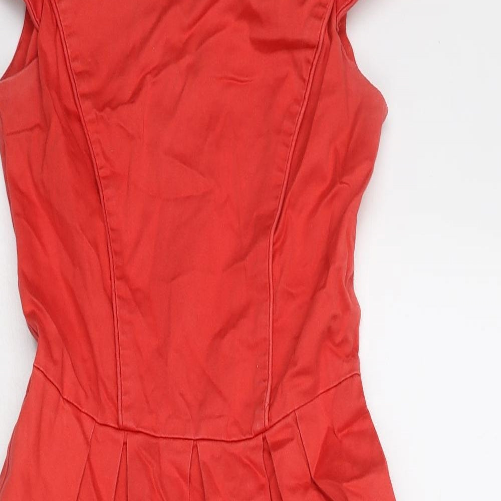 Dorothy Perkins Womens Red Cotton A-Line Size 8 Round Neck Zip