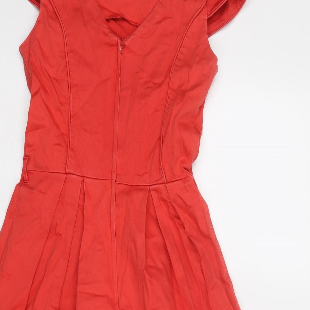 Dorothy Perkins Womens Red Cotton A-Line Size 8 Round Neck Zip