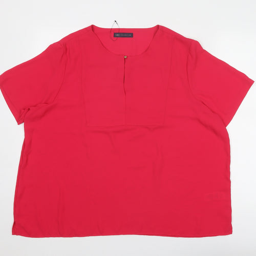 Marks and Spencer Womens Pink Polyester Basic Blouse Size 22 Round Neck