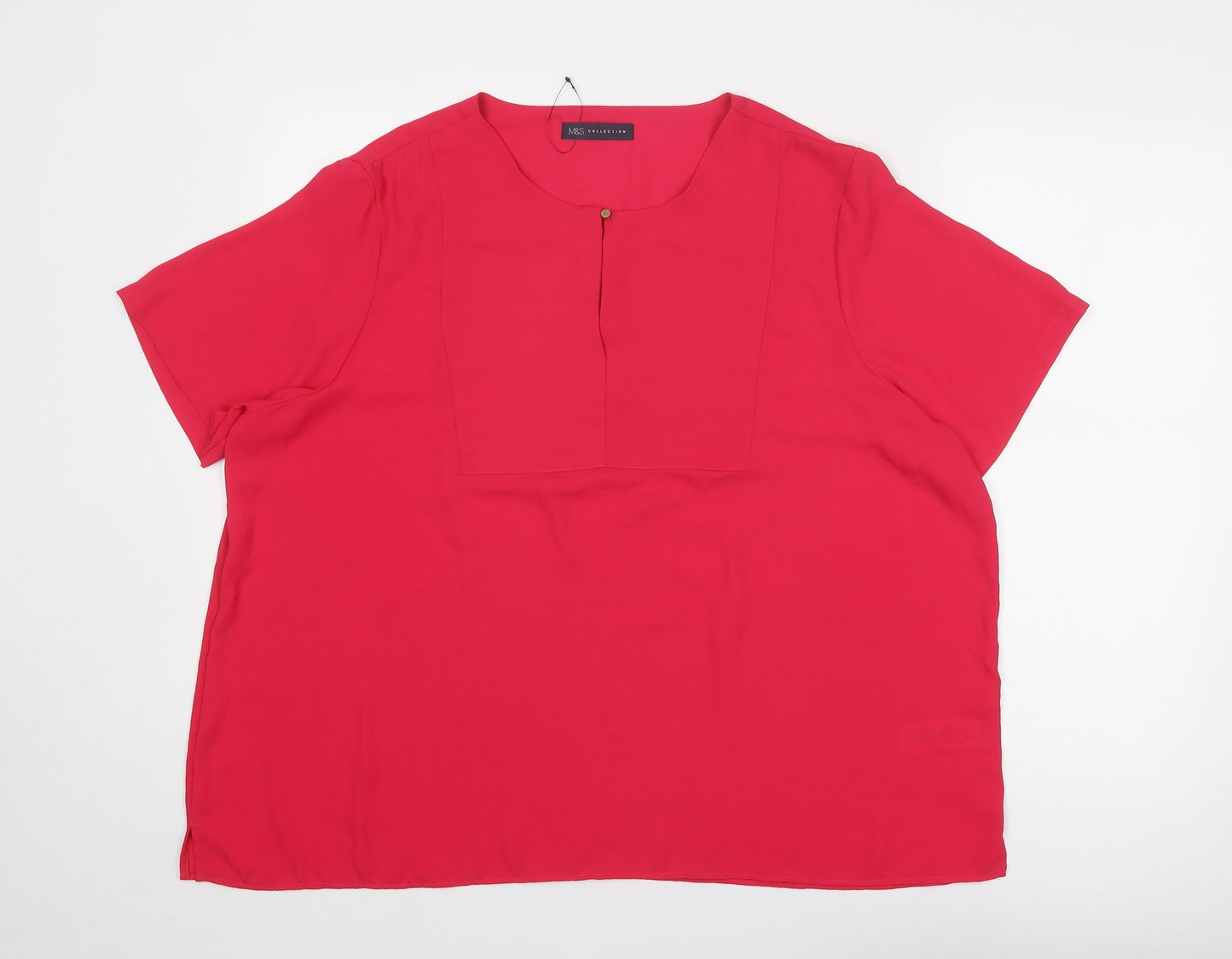 Marks and Spencer Womens Pink Polyester Basic Blouse Size 22 Round Neck