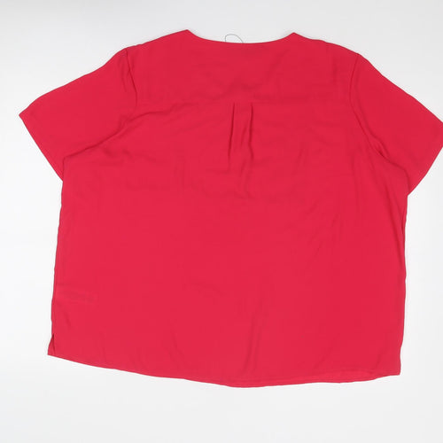 Marks and Spencer Womens Pink Polyester Basic Blouse Size 22 Round Neck