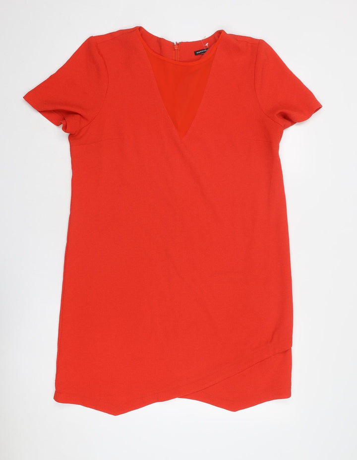 Warehouse Womens Red Polyester A-Line Size 16 Round Neck Zip