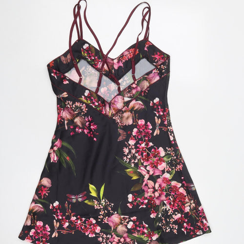 Lipsy Womens Black Floral Polyester Mini Size 10 V-Neck Pullover
