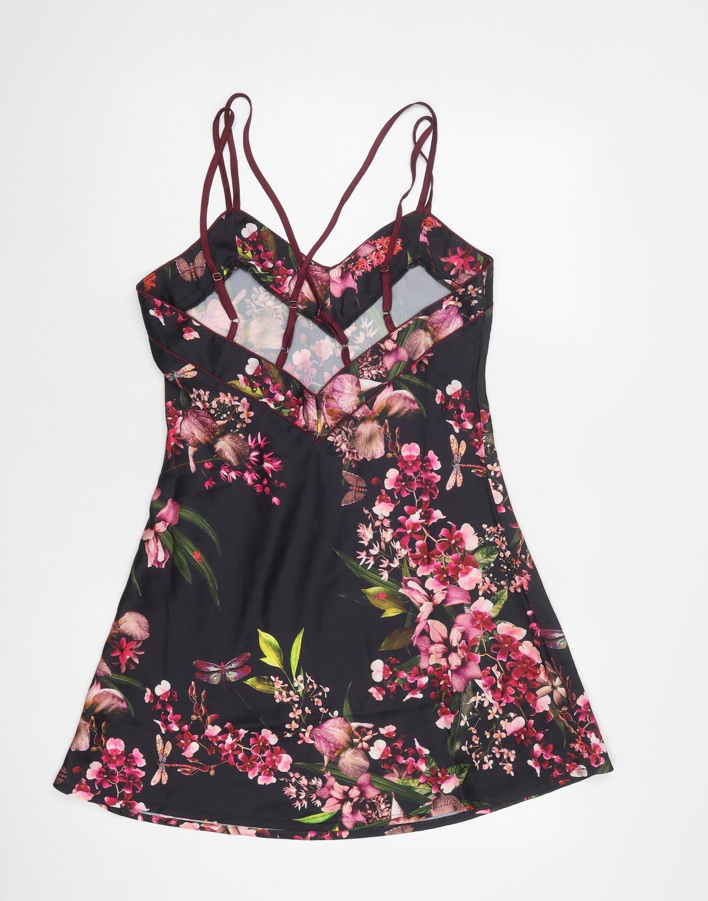 Lipsy Womens Black Floral Polyester Mini Size 10 V-Neck Pullover