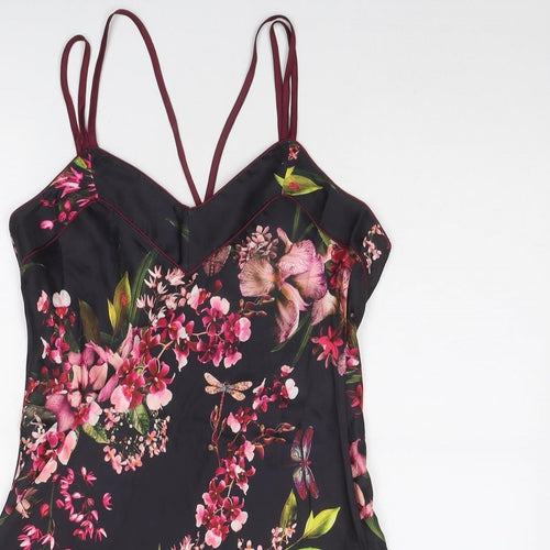 Lipsy Womens Black Floral Polyester Mini Size 10 V-Neck Pullover