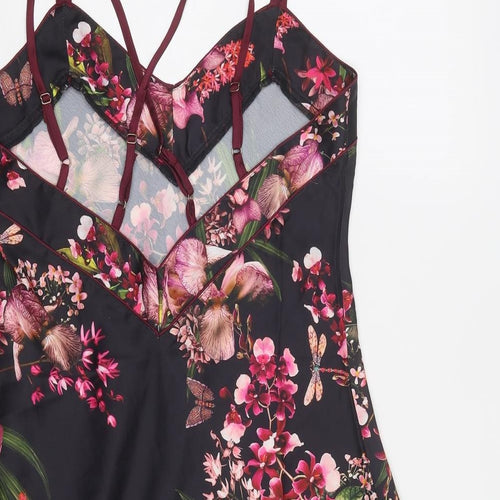 Lipsy Womens Black Floral Polyester Mini Size 10 V-Neck Pullover