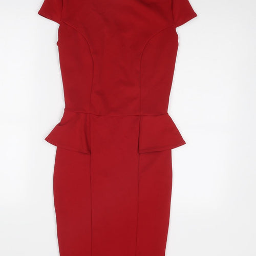 New Look Womens Red Polyester Shift Size 10 Round Neck Zip