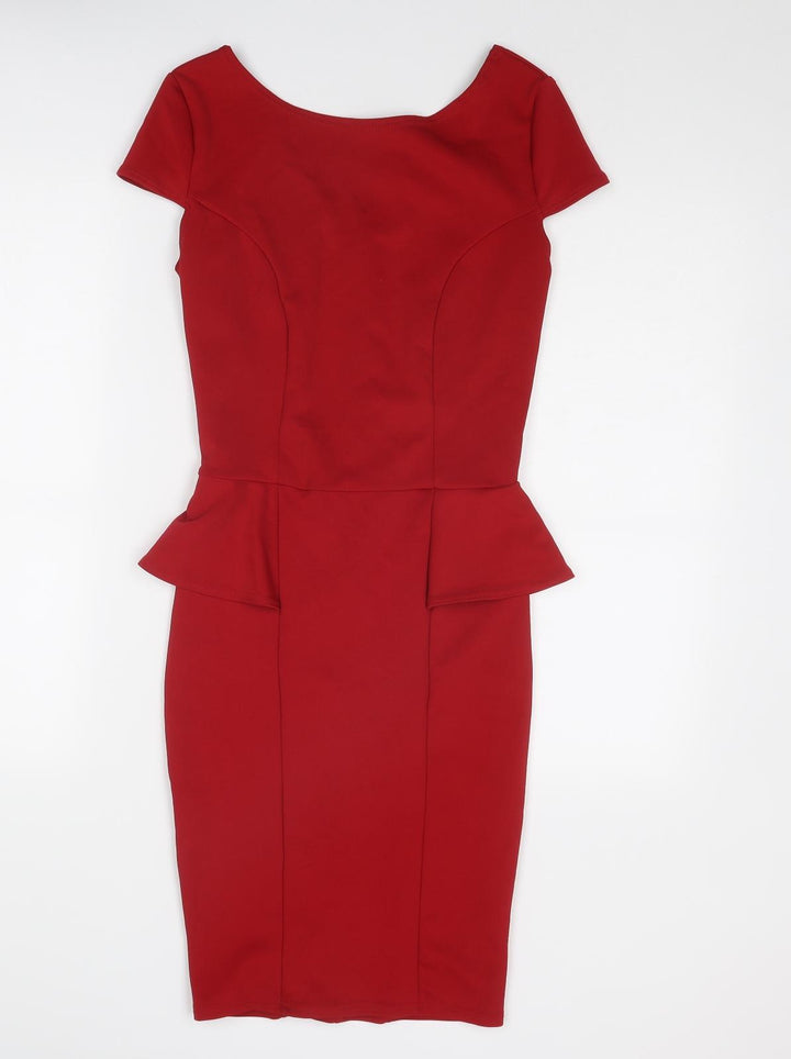 New Look Womens Red Polyester Shift Size 10 Round Neck Zip