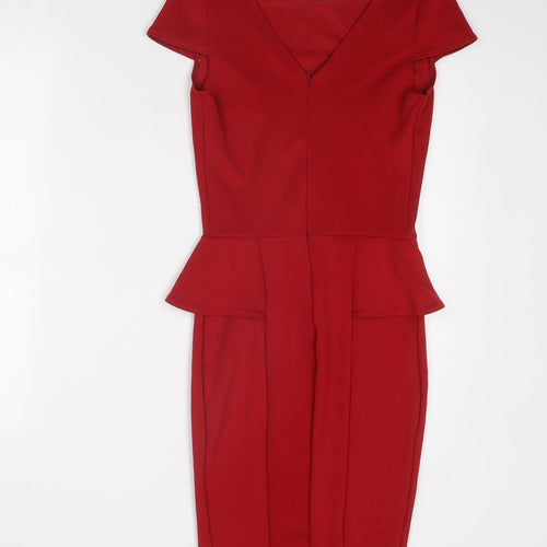New Look Womens Red Polyester Shift Size 10 Round Neck Zip