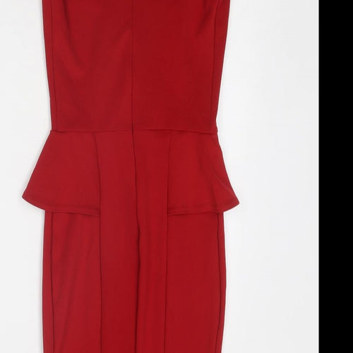 New Look Womens Red Polyester Shift Size 10 Round Neck Zip