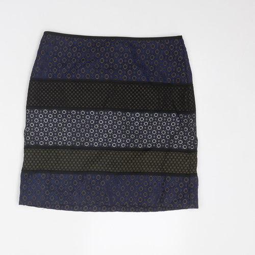 Marks and Spencer Womens Blue Geometric Polyester A-Line Skirt Size 8 Zip