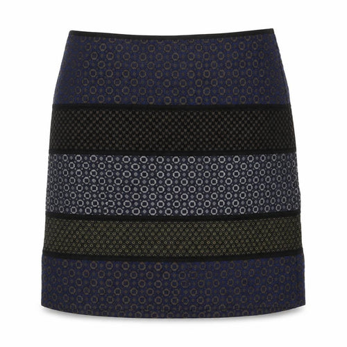 Marks and Spencer Womens Blue Geometric Polyester A-Line Skirt Size 8 Zip