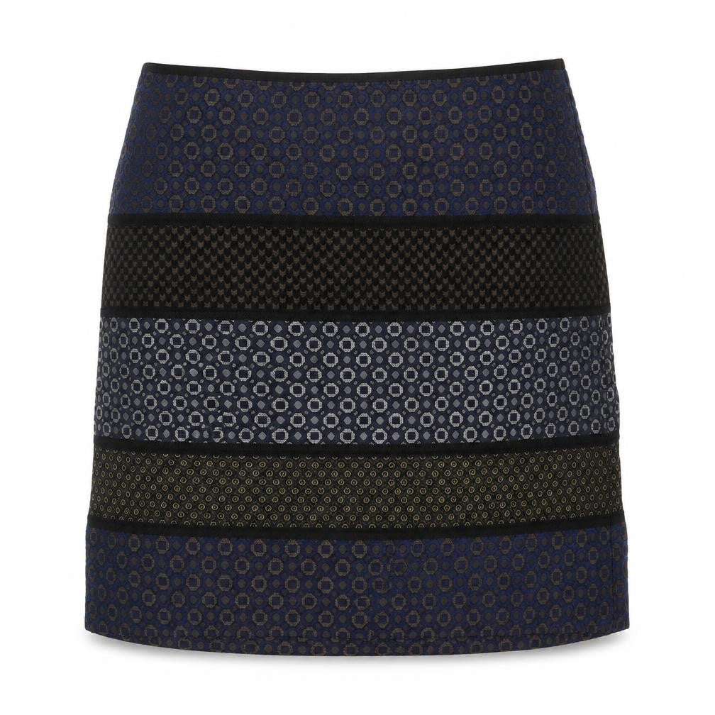 Marks and Spencer Womens Blue Geometric Polyester A-Line Skirt Size 8 Zip