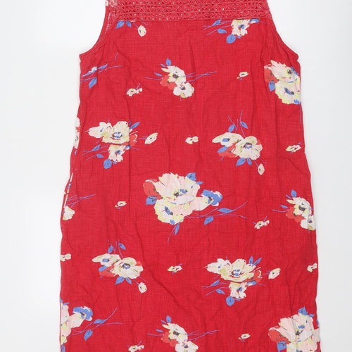 NEXT Womens Pink Floral Linen Tank Dress Size 16 Round Neck Button
