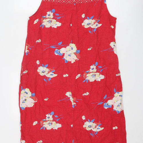 NEXT Womens Pink Floral Linen Tank Dress Size 16 Round Neck Button