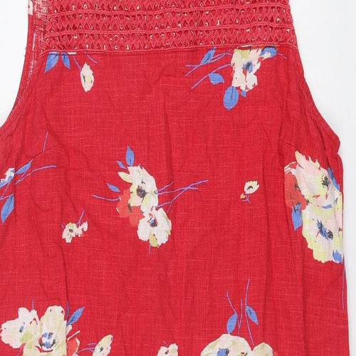 NEXT Womens Pink Floral Linen Tank Dress Size 16 Round Neck Button