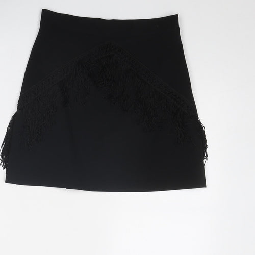 Zara Womens Black Polyester A-Line Skirt Size S Zip