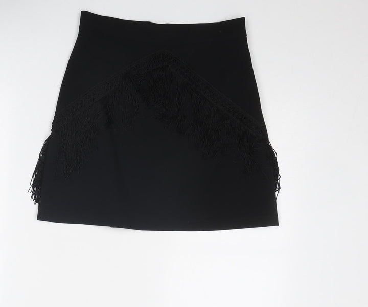Zara Womens Black Polyester A-Line Skirt Size S Zip