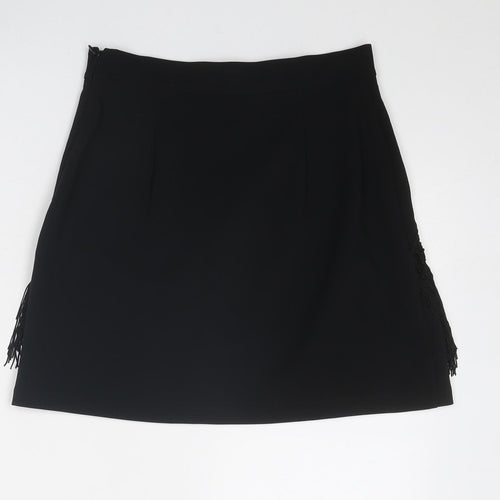 Zara Womens Black Polyester A-Line Skirt Size S Zip