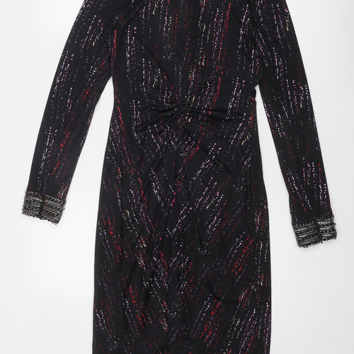 Damsel in a Dress Womens Black Geometric Polyester A-Line Size 10 V-Neck Zip - Zipped cuffs