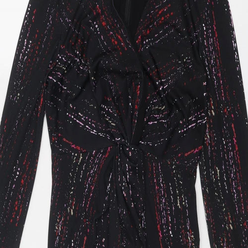 Damsel in a Dress Womens Black Geometric Polyester A-Line Size 10 V-Neck Zip - Zipped cuffs