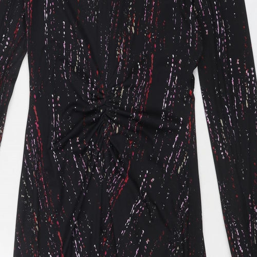 Damsel in a Dress Womens Black Geometric Polyester A-Line Size 10 V-Neck Zip - Zipped cuffs