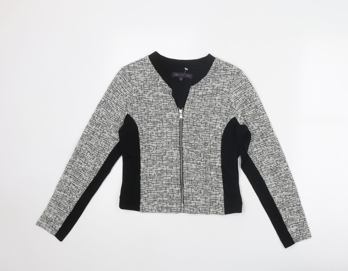Marks and Spencer Womens Grey Geometric Jacket Size 8 Zip - Colourblock