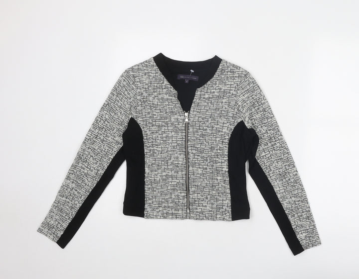 Marks and Spencer Womens Grey Geometric Jacket Size 8 Zip - Colourblock