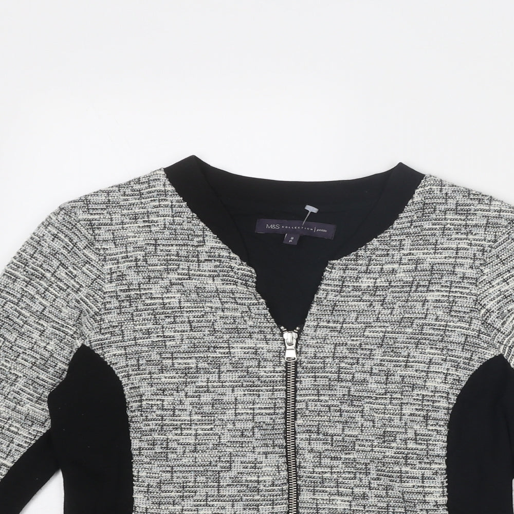 Marks and Spencer Womens Grey Geometric Jacket Size 8 Zip - Colourblock