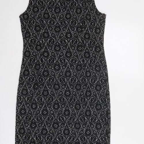 NEXT Womens Black Geometric Polyester A-Line Size 10 Round Neck Pullover