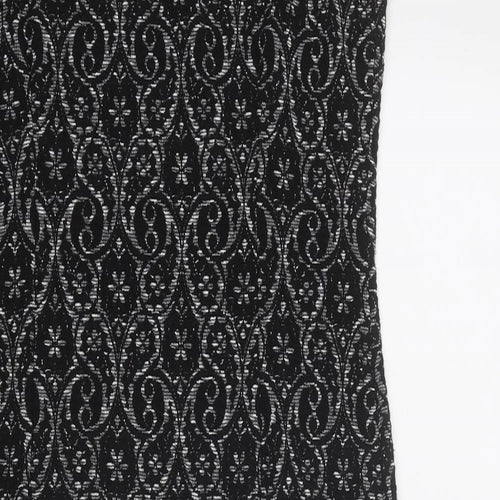 NEXT Womens Black Geometric Polyester A-Line Size 10 Round Neck Pullover