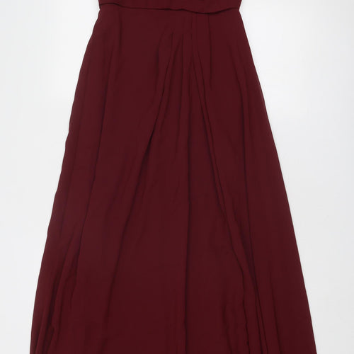 WED2B Womens Red Polyester Ball Gown Size 8 One Shoulder Zip