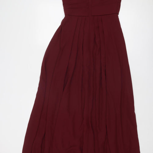 WED2B Womens Red Polyester Ball Gown Size 8 One Shoulder Zip