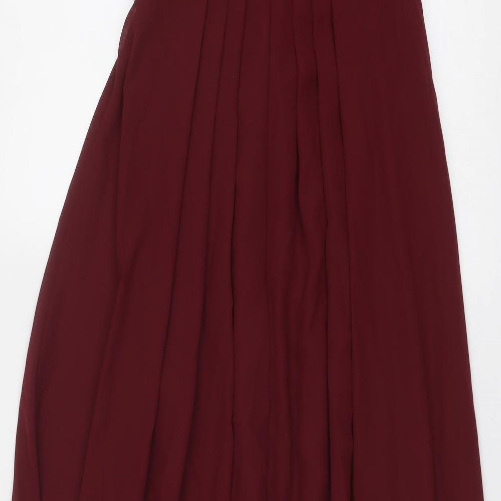 WED2B Womens Red Polyester Ball Gown Size 8 One Shoulder Zip