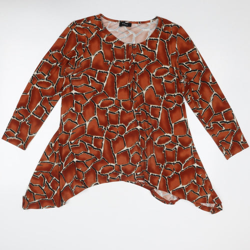 Klass Womens Brown Geometric Polyester Basic Blouse Size M Boat Neck - Asymmetric