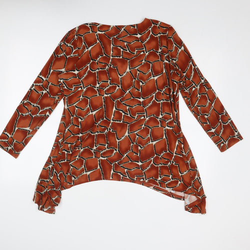 Klass Womens Brown Geometric Polyester Basic Blouse Size M Boat Neck - Asymmetric
