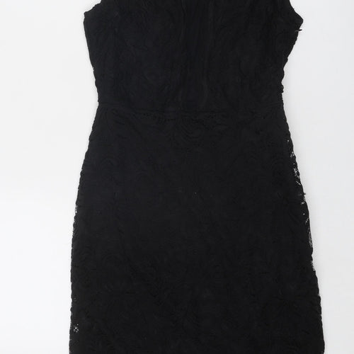 New Look Womens Black Geometric Polyester Shift Size 10 Round Neck Zip